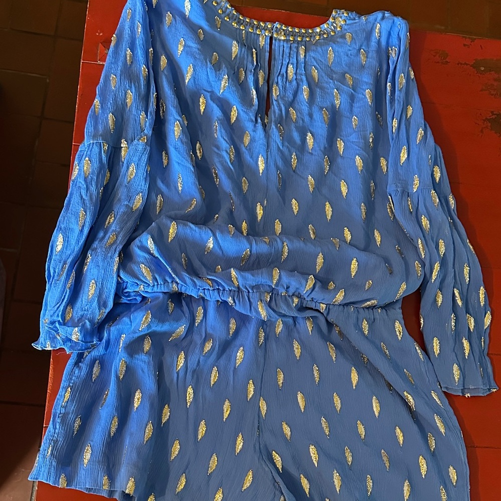 Lilly Pulitzer Blue Metallic-Accent Romper - Picture 3 of 6